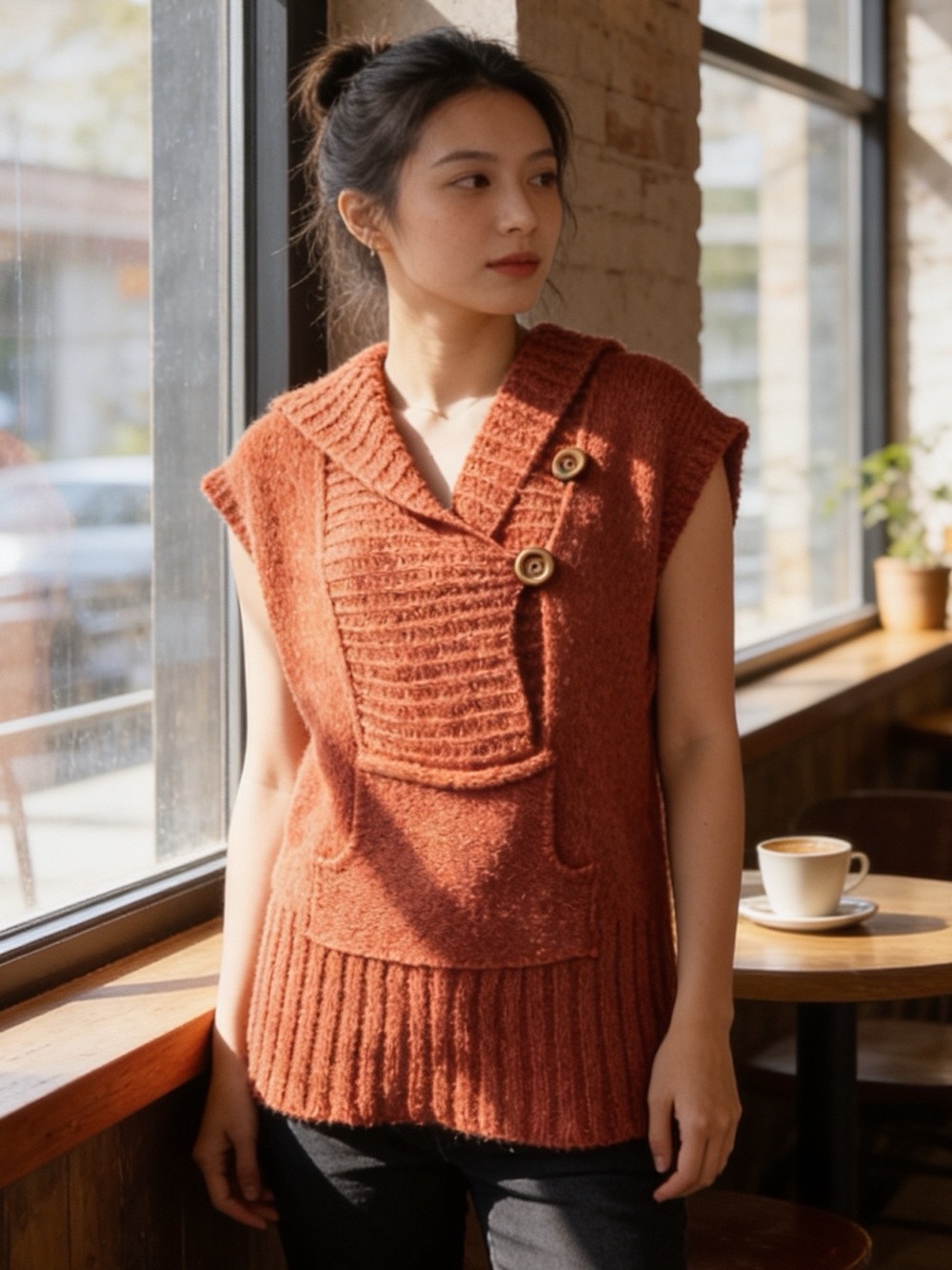 Free People Hooded Sweater Vest Wool Blend Cowl Neck Tunic Small